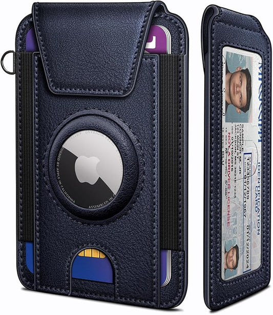 miyozi Ultra Slim AirTag Card Holder for Men - RFID Blocking Minimalist Wallet with Magnetic Flap, 0.25" Thin No Bulge Pocket Wallet, Holds 6-8 Cards with ID Window, Gift Boxed