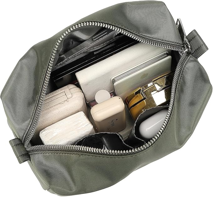 Organizer Bag Lightweight Cosmetic Bag with Ring Clasp Perfect Travel Makeup Bag for Women nylon Stand Up Design (Army Green/Nylon)