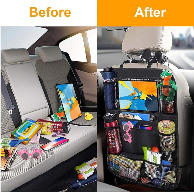 Car Backseat Organizer, Durable Waterproof Oxford Fabric Car Seat Back Kick Mats Protector with 9 Storage Pockets, 2 Pack