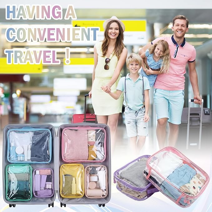6 Pcs Clear Packing Travel Cubes Set Reusable See Through Premium PVC Plastic Organizer Bag with Handle for Summer Camp Travel Luggage Storage Organizer Multipurpose Pouch Toiletry Bag(Bright Color)