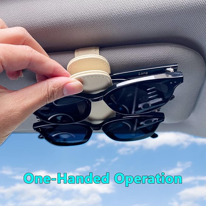 2 Pack Sunglass Holder for Car Visor Clip, Magnetic Leather Eyeglass Hanger Clip for Car, Square Car Visor Accessories (White)