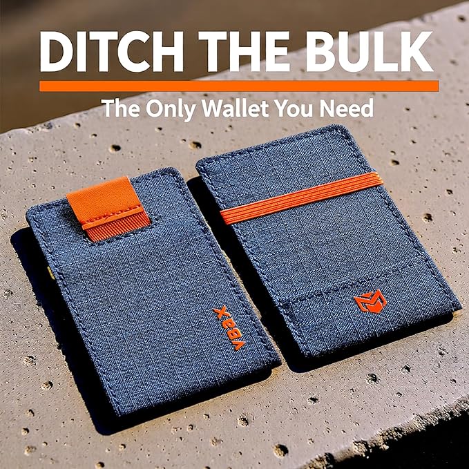 RFID Minimalist Slim Wallet for Men and Women, Holds Up to 12 Cards, Cash, Key Thin and Lightweight Credit Card Holder (Blue Microfiber – Ember Edition)