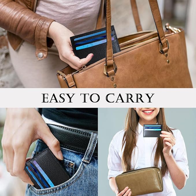 WOXVM Credit Card Holder Wallet RFID Blocking Slim Credit Card Cases Holder Premium Leather Minimalist Front Pocket Small Wallet with 6 Card Slots and 1 Pockets for Men Women