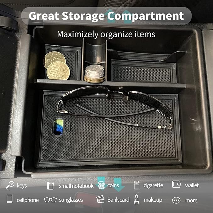 CDEFG Center Console Organizer Tray for 2022 2023 2024 Santa Cruz 2024 Tucson Limited Hybrid SEL Armrest Storage Box Tray 2022 2023 2024 Santa Cruz 2024 Tucson Limited Hybrid SEL Accessory (Black Mat)