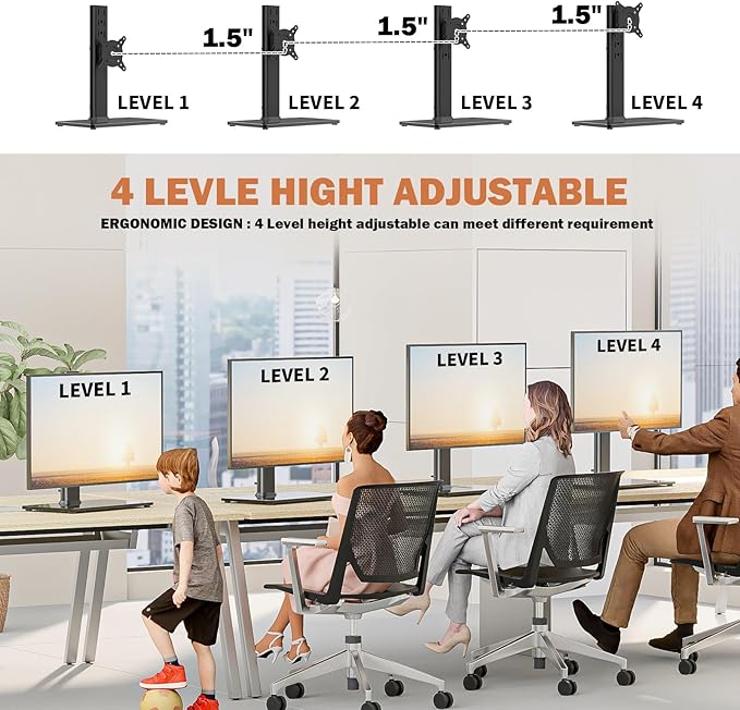 Hemudu 2 Pack Single LCD Computer Monitor Free-Standing Desk Stand Riser for 13 inch to 32 inch Screen with Swivel, Height Adjustable, Rotation, Holds One (1) Screen up to 77Lbs(HT05B-201)
