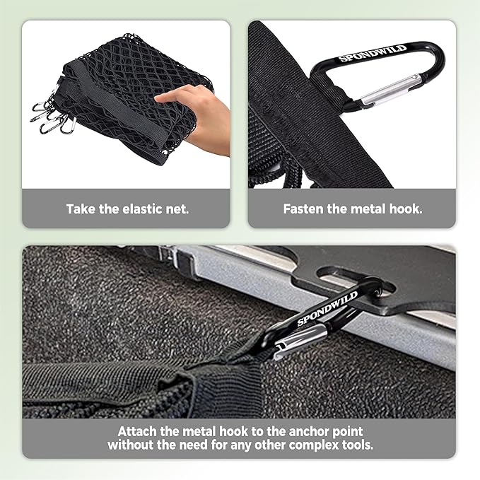 Stretchable Cargo Net(4'x4' Stretches to 7'x7') - Adjustable Elastic Trunk & Truck Bed Storage Organizer with Hook, Ideal for Securing Daily Light Loads