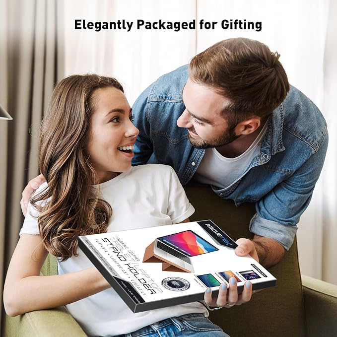 AboveTEK Portable 2-in-1 Foldable iPad & Laptop Holder for Desk, Adjustable Travel Stand for 14"17" MacBook Air/Pro/Tablets/Kindle, Ultra-Sleek PU Leather Computer Riser