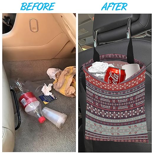 Car Trash Bag Boho Carnival Car Garbage Bag Hanging Car Trash Can for Back Seat with Drawstring