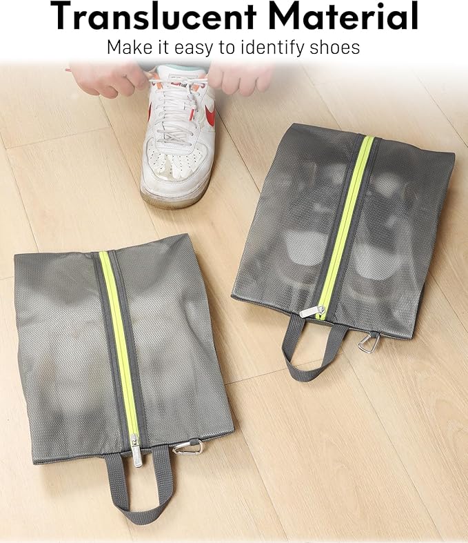 2 Pack Shoe Bags for Travel, Sneaker Bags, Waterproof Travel Shoe Bags with Zipper for Packing, Golf Shoe Dust Bags for Man and Women, Medium, Grey