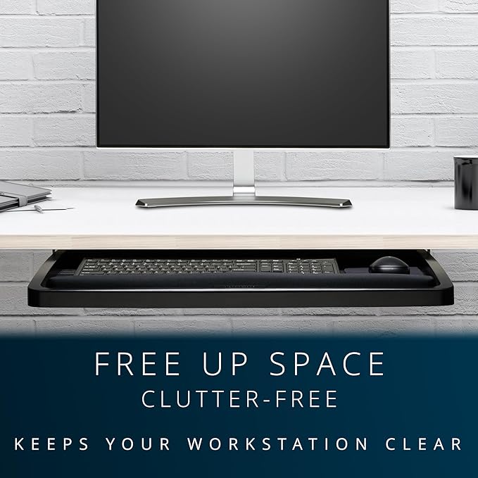 Kensington Keyboard Tray Under Desk, SmartFit Ergonomic Slide-Out Keyboard Drawer with Cable Management, Extra-Wide Height Adjustable Keyboard Holder, 24.5" x 11.75", Black K60004US