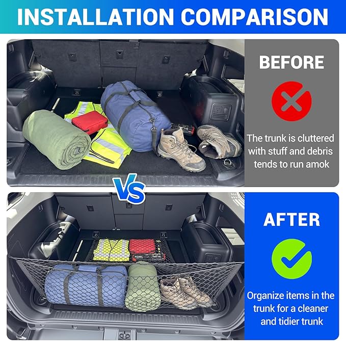 Trunk Cargo Net Fits for 2010-2024 Toyota 4Runner Trunk Organizer Elastic Stretchable String Bag Cargo Storage Pocket Compatible with 4Runner 5-Seat 2nd Row Accessories Floor+Tailgate Net