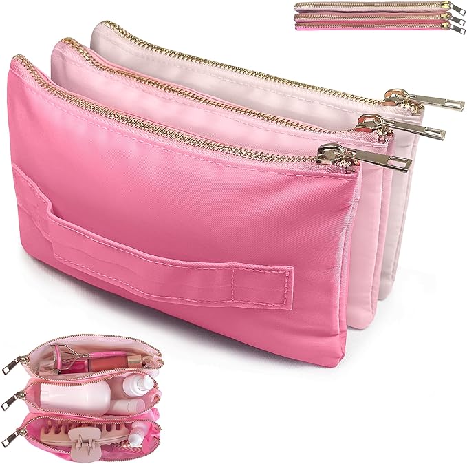 BOBBIE Accordion Travel Makeup Bag, Large Capacity Cosmetic Bags for Women, Durable & Compact Make up Organizer, Lightweight & Portable Zipper Pouch, Water-Resistant Toiletry Bag with 3 Compartments