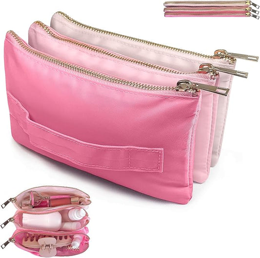 BOBBIE Accordion Travel Makeup Bag, Large Capacity Cosmetic Bags for Women, Durable & Compact Make up Organizer, Lightweight & Portable Zipper Pouch, Water-Resistant Toiletry Bag with 3 Compartments