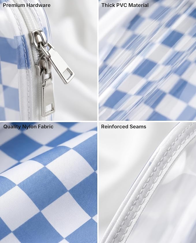 LETGO Blue Checkered Diaper Bag Organizer Pouch Set,TSA Approved Toiletry Bag,Clear Waterproof TPU Makeup Bag Set Travel Organizer Bags for Women and Kids Toiletry Bag Set for Baby and Mom Essentials