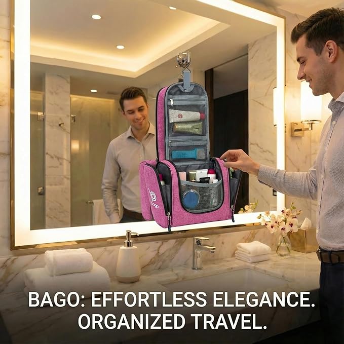 Bago Travel Toiletry Bag for Women and Men X-Large Waterproof Hanging Large Toiletry Bag for Bathroom and Travel Bag for Toiletries Organizer - Makeup Bag (SnowPink)