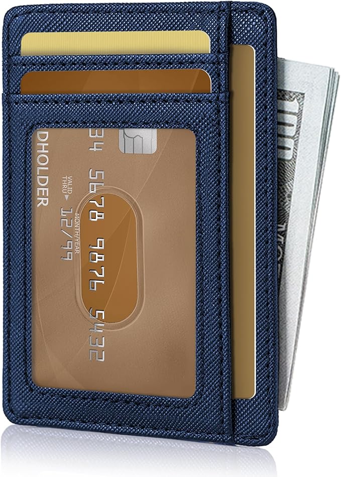 Hoewina Slim Wallet for Men, Credit Card Holder Wallet, Minimalist Design - RFID Blocking Front Pocket Leather Thin Wallet for Men and Women（Cross Dark Blue）