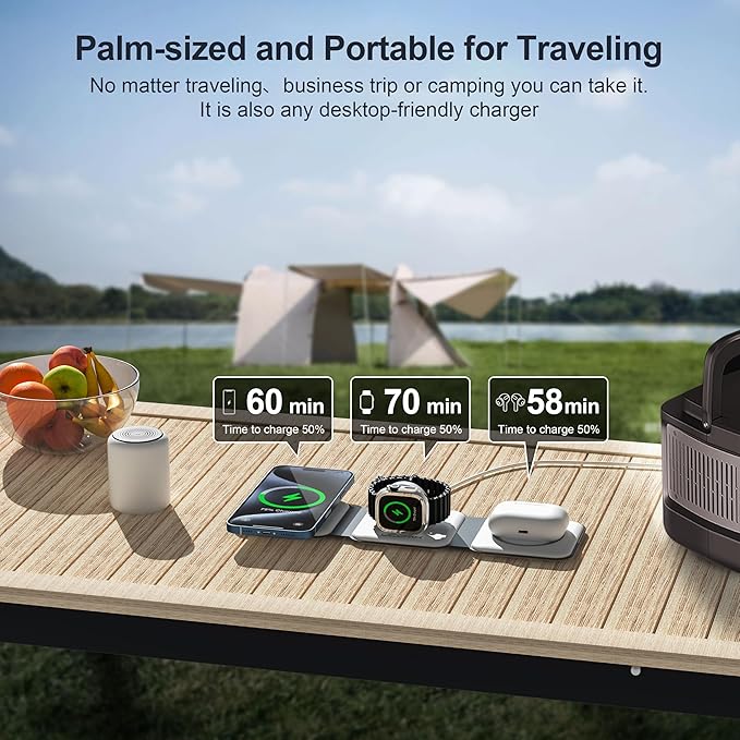 UCOMX 3 in 1 Charging Station for Multple Devices,Foldable 3 in 1 Wireless Charger for Travel,NANO Wireless Charging Station for iPhone17 16 15 14 13 12 Pro Max/Watch 10 9 8 7 6 5 4 3 Ultra/AirPod Pro