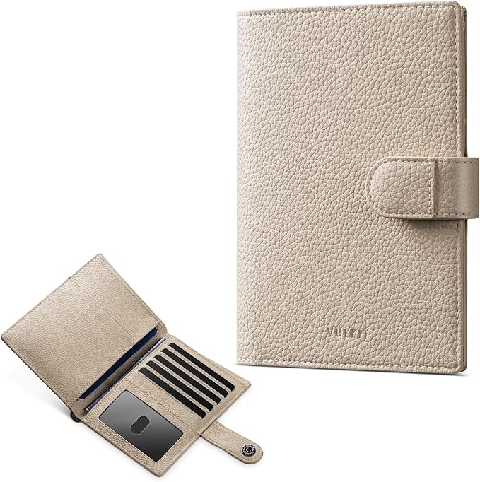 VULKIT Leather Passport Wallet for 2 Passports Slim Double Passport Holder RFID Blocking Passport Travel Wallet with ID Window for Women