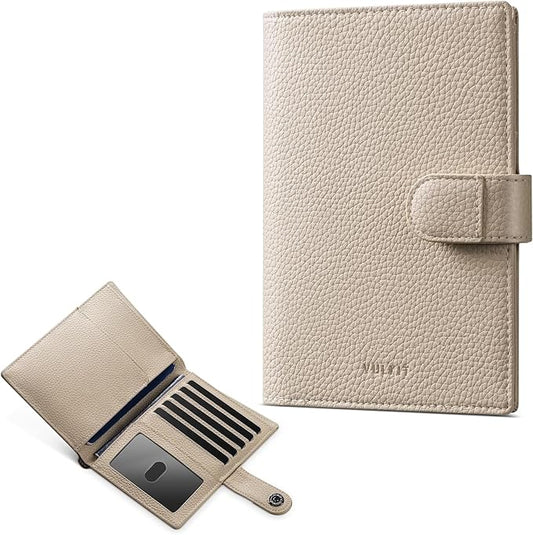 VULKIT Leather Passport Wallet for 2 Passports Slim Double Passport Holder RFID Blocking Passport Travel Wallet with ID Window for Women