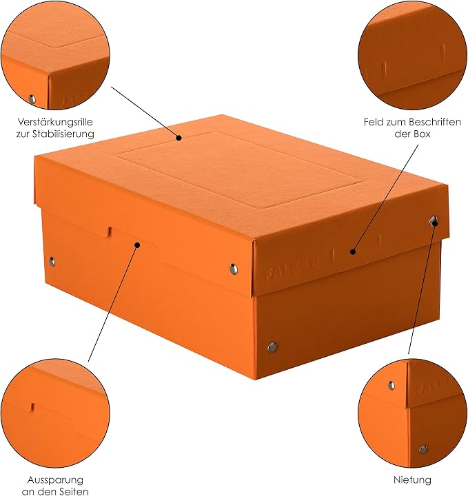FALKEN Original PureBox Pastel Made in Germany 100 mm High DIN A5 Orange Storage Box with Lid Made of Sturdy Cardboard Vegan Gift Box Transport Box All-Purpose Box