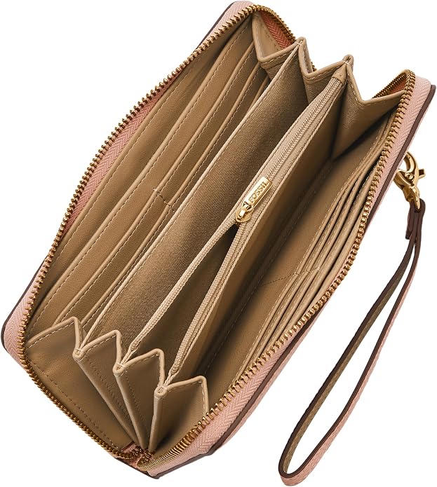 Fossil Women's Logan Leather RFID-Blocking Zip Around Clutch Wallet with Wristlet Strap for Women