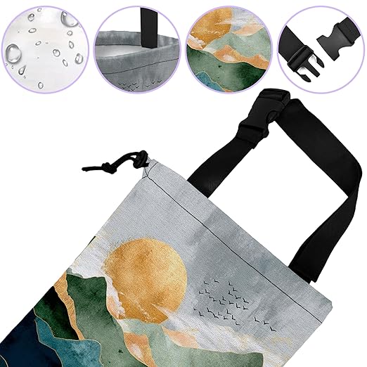 Car Trash Bag Hanging Golden Mountain Sun Car Trash Can for Back Seat Waterproof Car Garbage Can with Adjustable Straps and Drawstring for Car Accessories Vehicle Travelling Camping