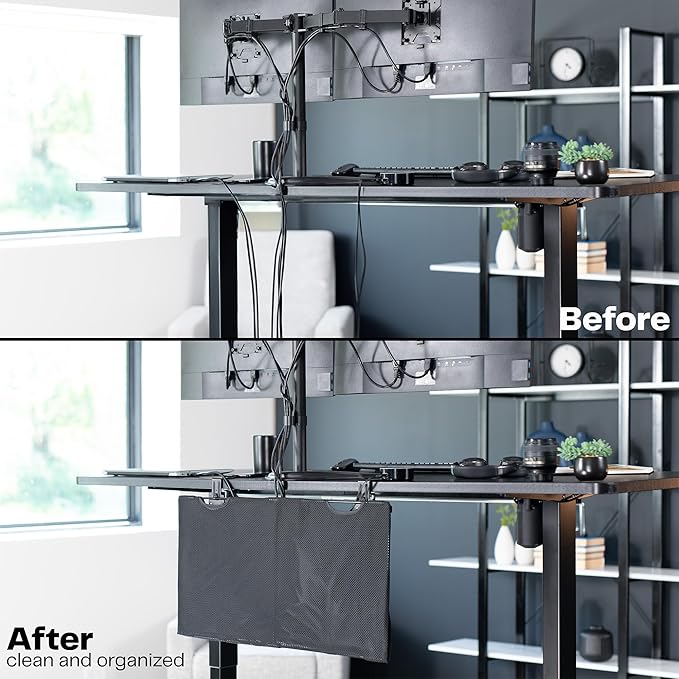 VIVO 24 Inch Clamp-on Privacy and Cable Management Organizer Sleeve, Wire Hider Kit Panel System, Desk Skirt, Black, DESK-SKIRT-24P
