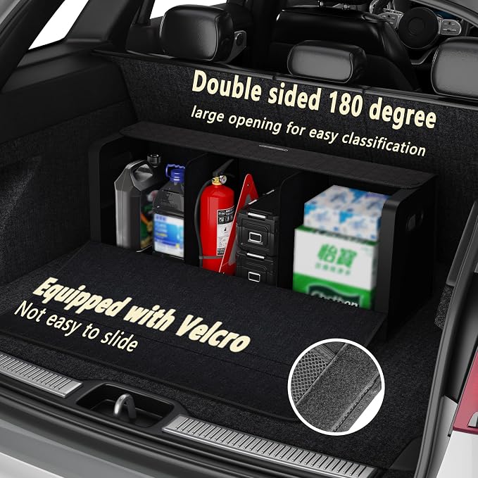 GMQ Car Trunk Organizer for SUV,Car Organizers and Storage with Collapsible Storage, Magnetic Lid Large Capacity for SUV, Truck, MPV (3D-Black, XXL-29.5×13×12.5 IN)