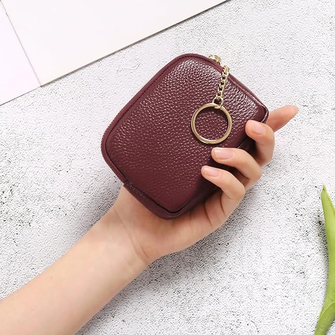 SENDEFN Mini Coin Purse Soft Leather Small Coin Pouch Purses Women Zipper Pocket with Key Ring