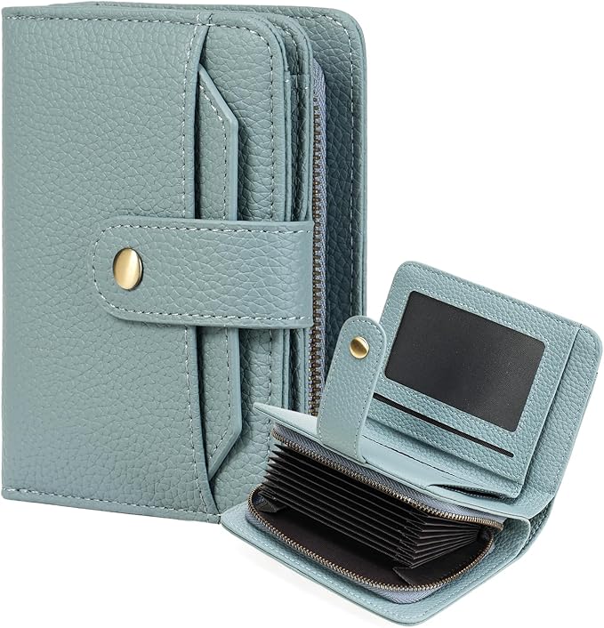 GAEKEAO Small Leather Credit Card Holder Wallets for Women RFID Blocking Bifold Wallet Zipper Pocket with Removable ID Window