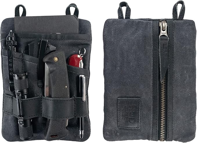 Hide & Drink, Multi-Tool Pocket Pouch XL, Compact Multipurpose EDC Zippered Bag, Mini Camping Tool Case, Knife Holster, Handmade Slim Organizer