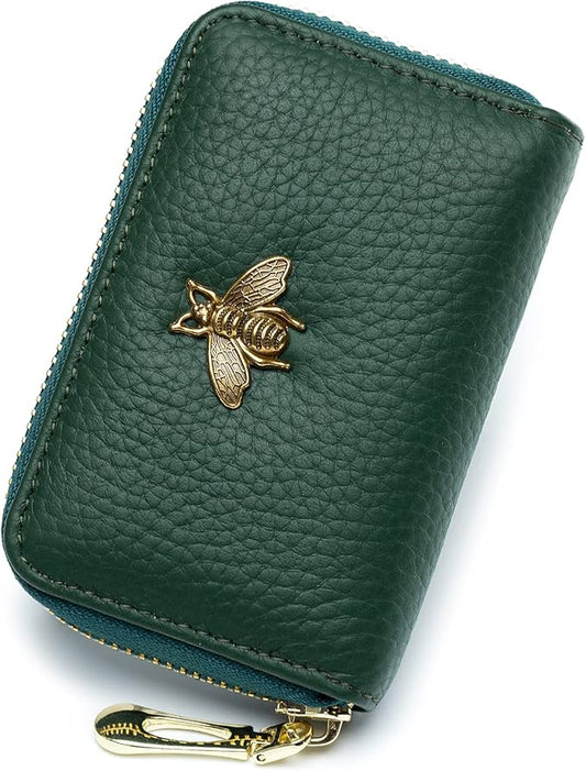 imeetu RFID Credit Card Holder, Small Leather Zipper Card Case Wallet for Women