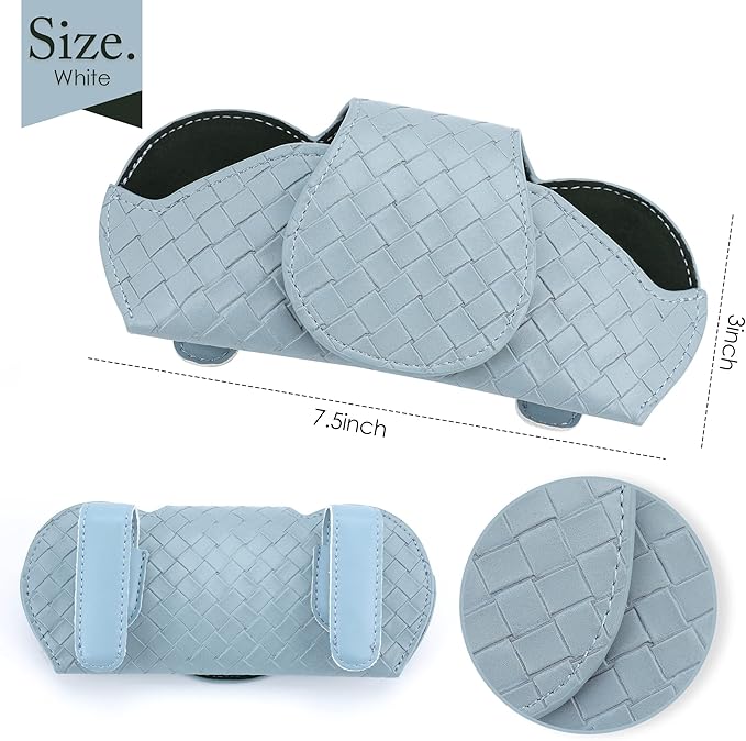 KINIVA Sunglasses Holder for Car Visor Leather Glasses Case with Clips for Car Visor Automotive Interior Visor Accessories Apply to All Car Models (09 Blue)