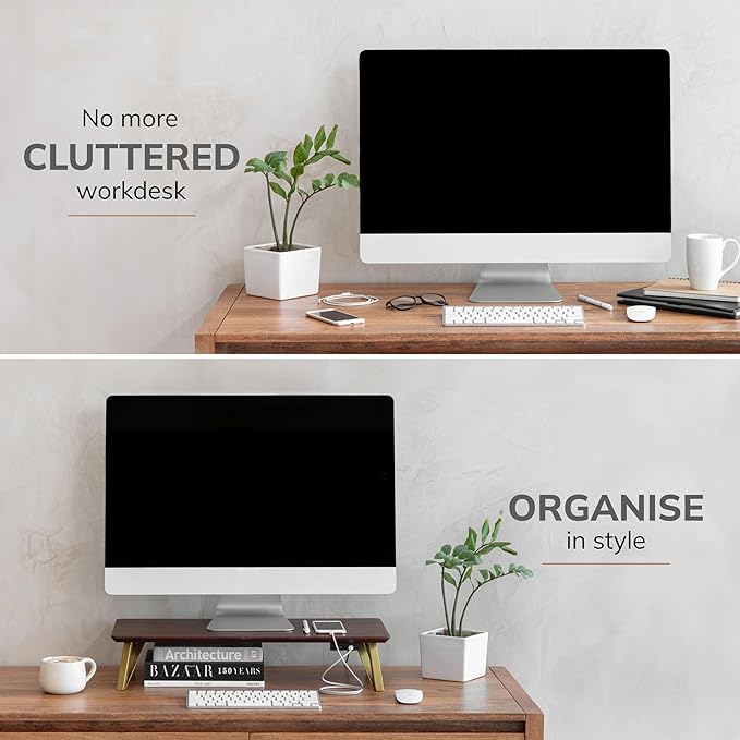 Anji Mountain Monitor Stand - Desktop Organizer & Laptop Riser, Ergonomic Monitor Riser, Space-Saving Monitor Stand for Desk, Durable Construction, Easy Assembly, Ideal for Home & Office,Walnut