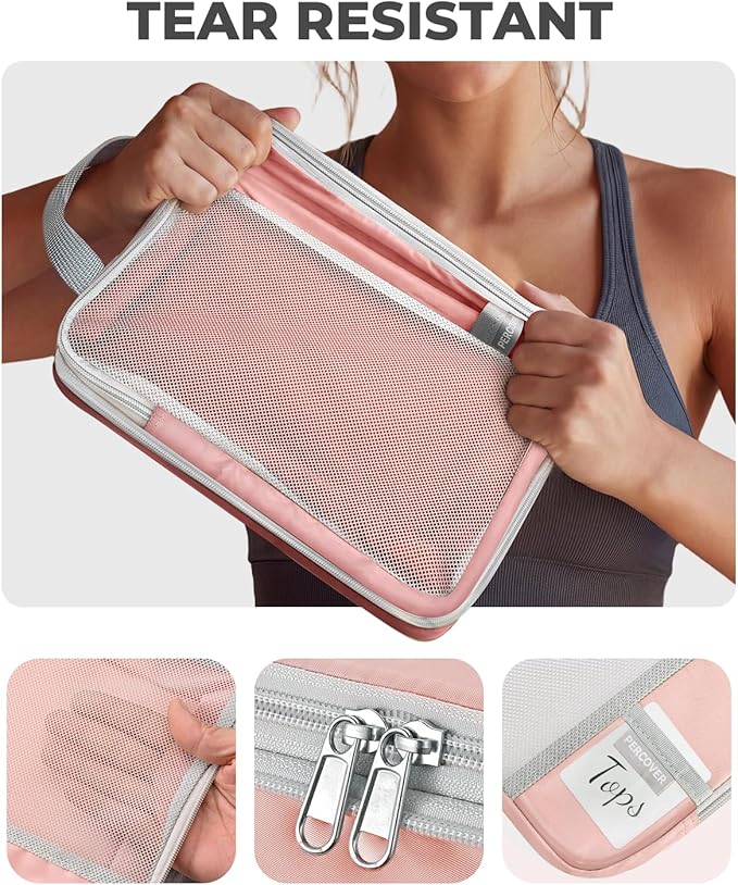 Percover Compression Packing Cubes 6-Piece Set, Packing Cubes Compression for Travel with Multi-Size Organization, Travel Organizer for Carry On & Checked Luggage, Pink