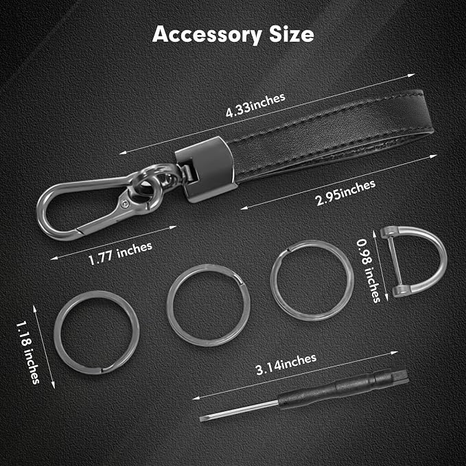 Leather Keychain, Keychain for Car Keys with Anti-Loss D-Ring, Car Key Fob Key Chain for Men and Women