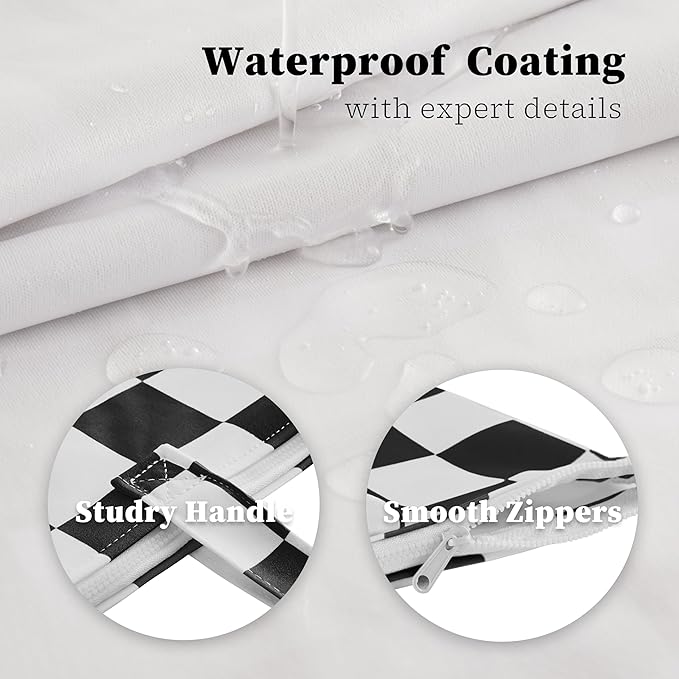 Ohocut Checkered 2 Pcs Large Travel Laundry Bags for Dirty Clothes, Aesthetic Trendy Waterproof Washable Laundry Bag with Handle for Travel, Gym, Swimming Pool Black and White