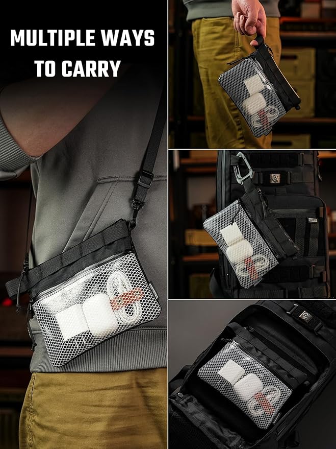 TACTICAL_GEEK EDC Modular Carry Pouch, Waterproof Nylon Organization, Multifunctional Utility Carry Pouch, Semi-Transparent Mesh Pouch for Storing Tools, Daily Necessities