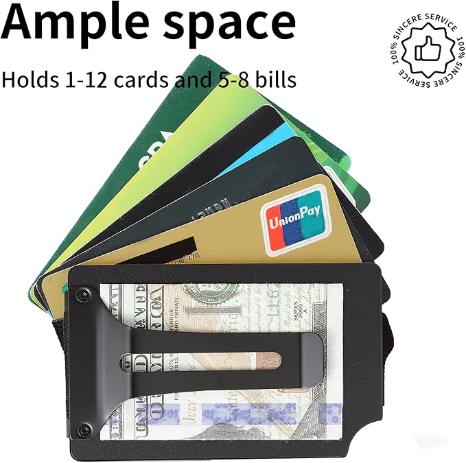 Slim Wallet for Men,RFID Blocking Minimalist Metal Wallet, Money Clip/Cash Holder, Front Pocket Aluminum Credit Card Holder, Ideal Gift for Men,Black