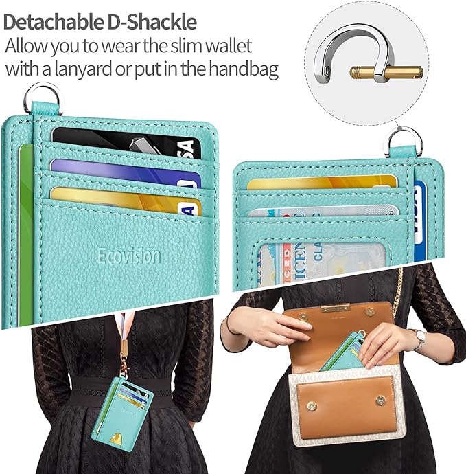 EcoVision Slim Minimalist Front Pocket Wallet, RFID Blocking Credit Card Holder Wallet with Detachable D-Shackle for Men Women