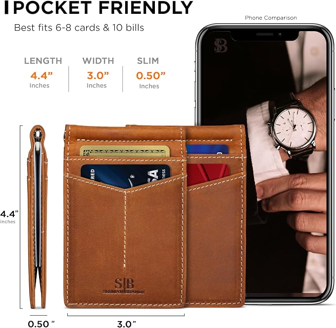SERMAN BRANDS RFID Blocking Wallet Slim Bifold - Genuine Leather Minimalist Front Pocket Wallets for Men with Money Clip Gift