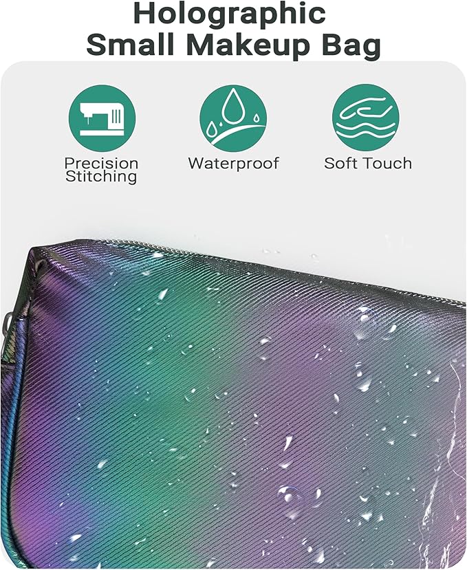 Small Makeup Bag，Travel Cosmetic Bag Organizer，Toiletry Bag with Zipper，Accessories Storage Bag for Women-Holographic