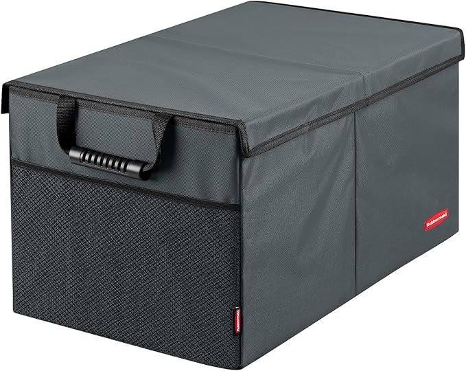 Rubbermaid Car Organizer, Collapsible Trunk Organizer, Multi-Compartment Car Storage Organization for Car Accessories, 2 Compartments With Cover, 21.65"*14.17"*12.2" - Gray