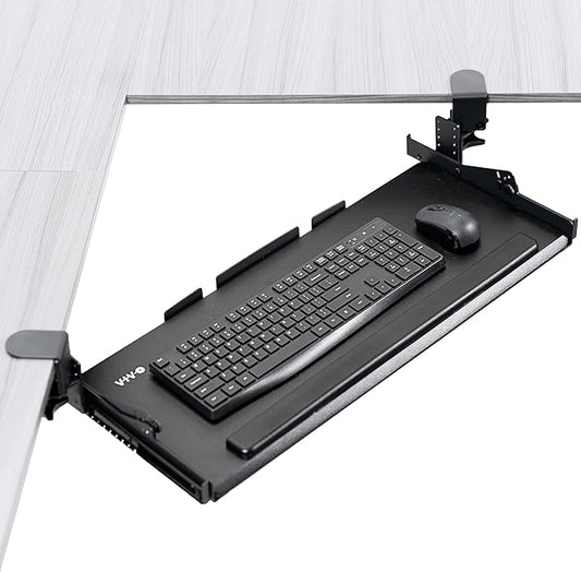 VIVO Premium Large Keyboard Tray with Height Adjustment, Tilt, Extra Sturdy Swivel C-Clamps for Corner Mounting, 27 (34 Including Clamps) x 11 inch Slide-Out Platform, Black, MOUNT-KB05HT