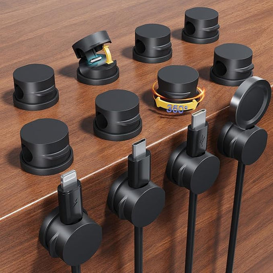 Cord Organizer Holder Clips 12 Pack 360° Rotatble Spring Cable Management,Hide Phone Charging Cable Keeper Strong Adhesive Wire Charger Holder for Home Car Office Nightstand Desk (Black)