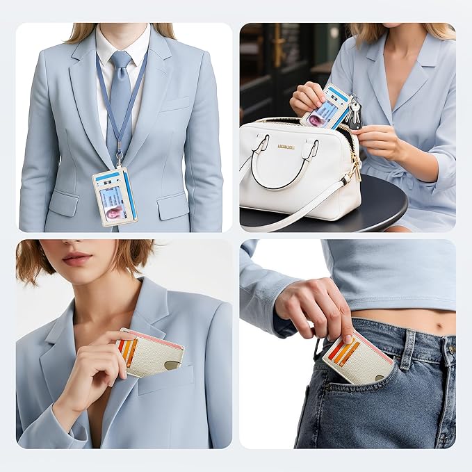 Mayski Slim Wallet, Credit Card Holder for Women, Minimalist Front Pocket RFID Blocking Card Cases, Small Wallet Women Men(Litchi Beige)