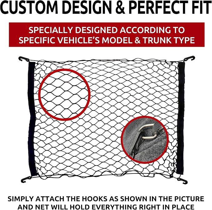 Floor Style Trunk Mesh Cargo Net Black for Jeep Wrangler JL 4XE 4 Door 2019-2026 Car Accessories - Premium Trunk Organizer and Storage - Cargo Net for SUV Vehicle Carrier Organizer