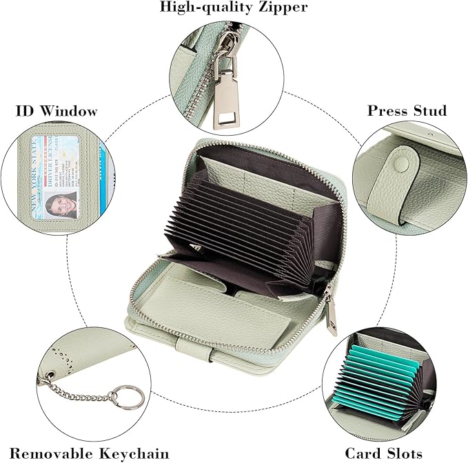 GAEKEAO Women's Leather Wallet RFID Blocking Card Holder with Many Compartments Small Purse with Zipper Key Chain Wallets