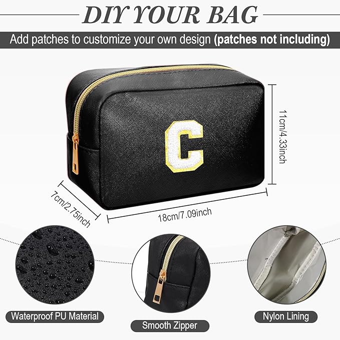 Sweetude 10 Pcs Makeup Bag Bulk for Women Preppy Gift PU Leather Cosmetic Bag Small Skincare Toiletry Pouch Mother Travel Cosmetic Pouch for Bridesmaid Bride Wedding Gift Favors (Black)