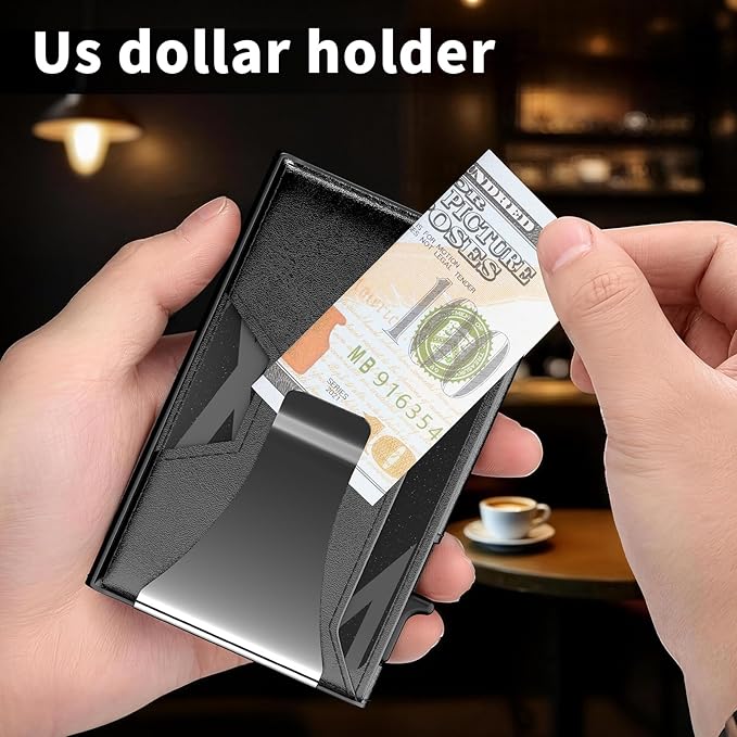 Wallet for Men Slim Minimalist Pop-up Smart Holds 5-6 Cards - RFID Blocking Metal with Money Clip, Credit Card Holder & ID Window,Business Card Cases, men accessories (Black)